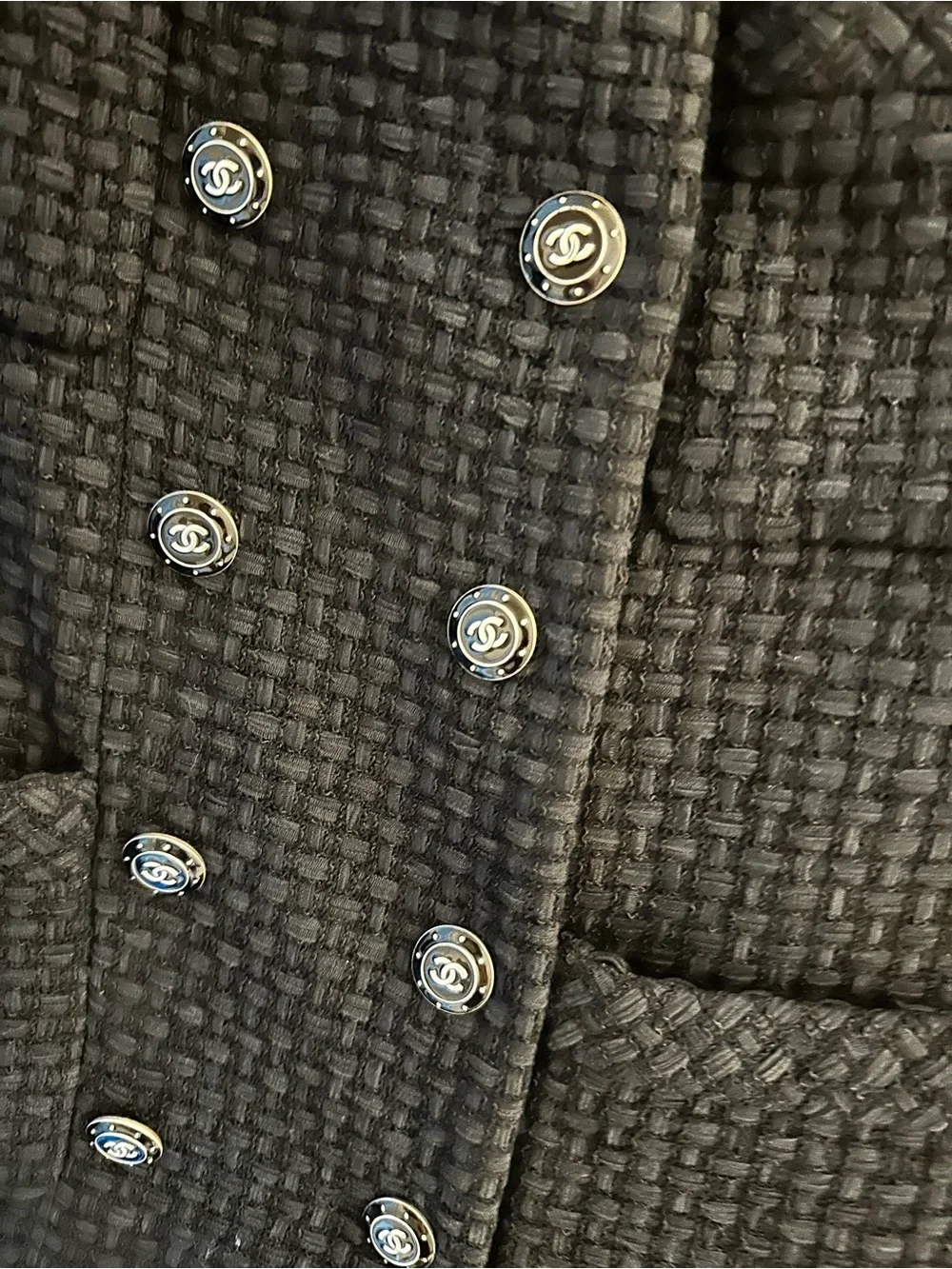 CHANEL Black Textured Short-Sleeve Double-Breasted Jacket